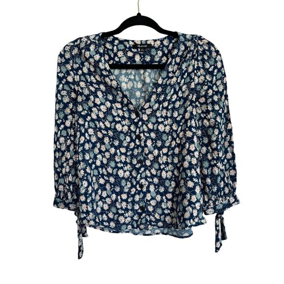 Madewell Button Up Blouse Size XS Blue Floral Viscose - Picture 1 of 7